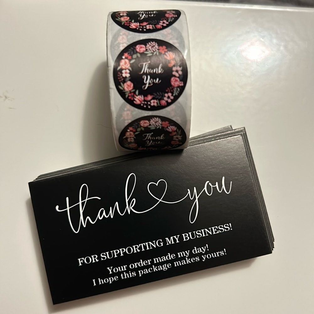 Thank you cards & roll of stickers